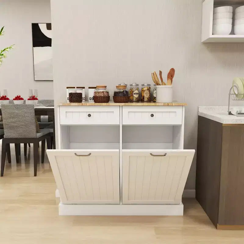 AndMakers Meuble de cuisine pour poubelle, 99,98 cm (l) x 35 cm (P) x 89,76 cm (H), prêt à assembler, blanc, avec 2 tiroirs