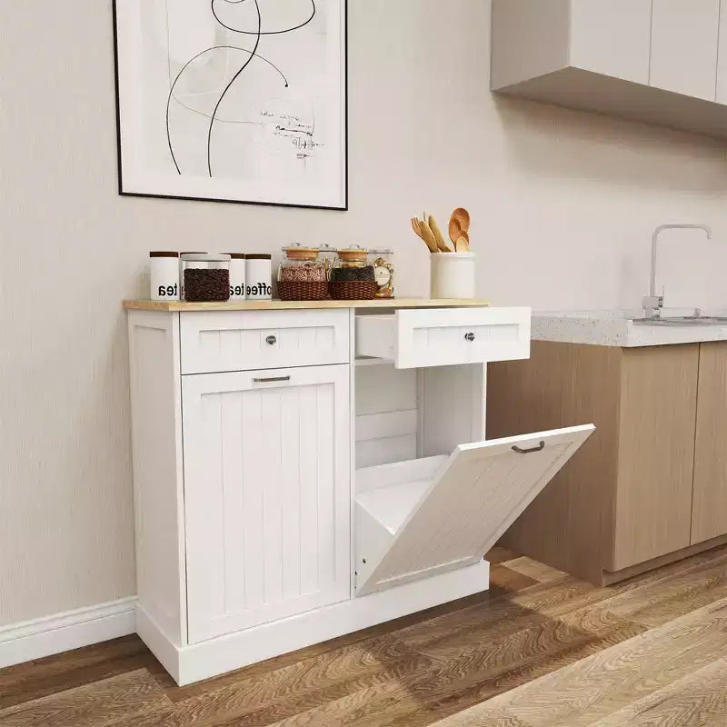 AndMakers Meuble de cuisine pour poubelle, 99,98 cm (l) x 35 cm (P) x 89,76 cm (H), prêt à assembler, blanc, avec 2 tiroirs