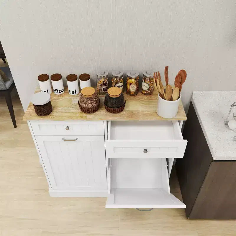 AndMakers Meuble de cuisine pour poubelle, 99,98 cm (l) x 35 cm (P) x 89,76 cm (H), prêt à assembler, blanc, avec 2 tiroirs