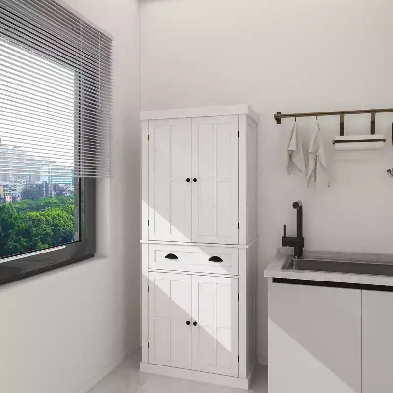 Meuble de rangement blanc en bois AndMakers de 76 cm de large avec étagères réglables