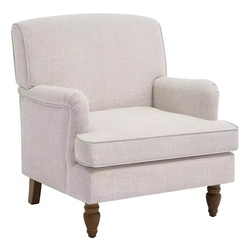 Fauteuil d'appoint vintage Bestier, fauteuil en tissu de lin rembourré avec pieds en bois massif, chaise de lecture simple pour salon, chambre, beige