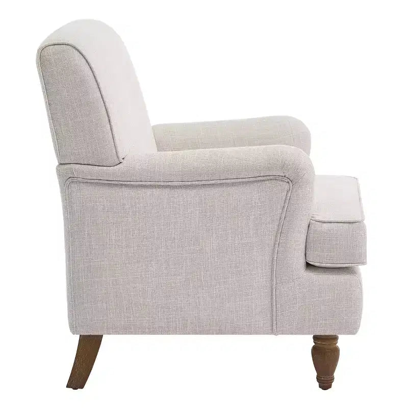 Fauteuil d'appoint vintage Bestier, fauteuil en tissu de lin rembourré avec pieds en bois massif, chaise de lecture simple pour salon, chambre, beige