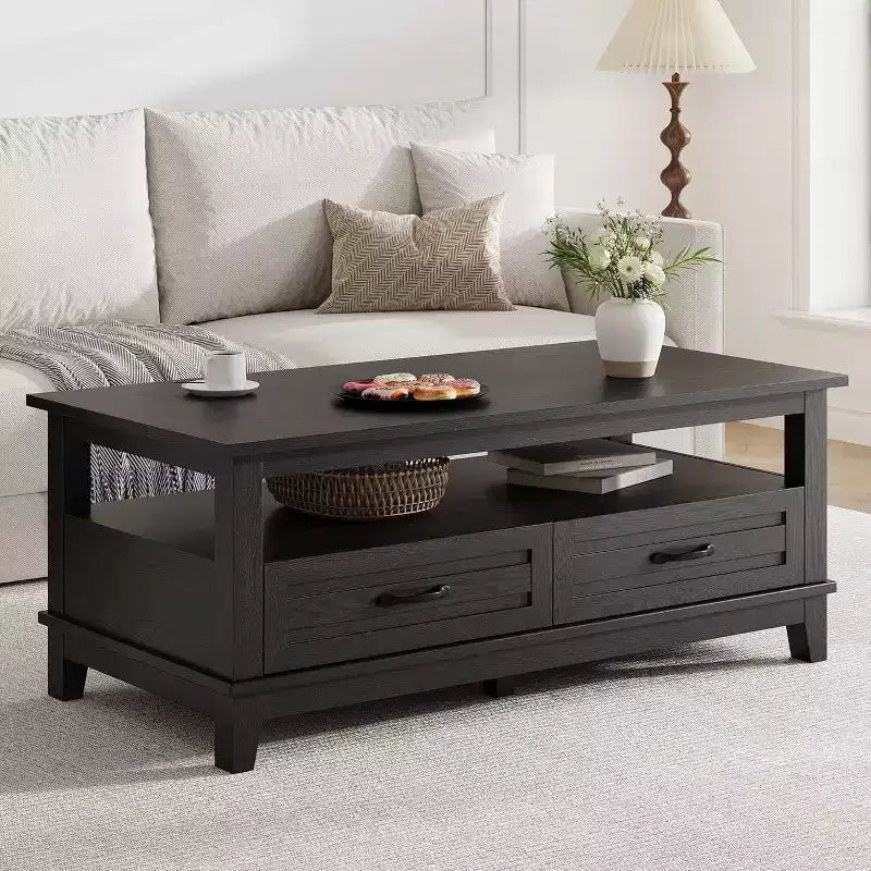 47.24 Coffee Table with Drawers, Rustic Coffee Table Wood Center Table, Easy Assembly Living Room Farmhouse Table
