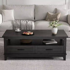 Table basse 47.24 avec tiroirs, table basse rustique en bois, table basse facile à monter pour salon, style ferme