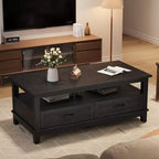 Table basse 47.24 avec tiroirs, table basse rustique en bois, table basse facile à monter pour salon, style ferme