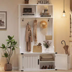 Acekool 76 Hall Tree with Bench, Shoe Storage, Coat Rack & 5 Hooks, Adjustable Shelf, Entryway Organizer, White, Space Saving