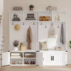 Acekool 76 Hall Tree avec Banc, Rangement à Chaussures, Portemanteau et 5 Crochets, Étagère Réglable, Organiseur d'Entrée, Blanc, Gain de Place
