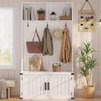 Acekool 76 Hall Tree avec Banc, Rangement à Chaussures, Portemanteau et 5 Crochets, Étagère Réglable, Organiseur d'Entrée, Blanc, Gain de Place