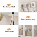 Acekool Meuble d'entrée avec Portes, Portemanteau Étroit et Rangement Chaussures 185 cm, Organisateur d'entrée avec 7 Crochets, Étagères et Armoire Grillagée, Blanc