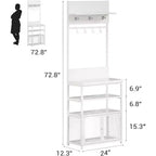 Acekool Meuble d'entrée avec Portes, Portemanteau Étroit et Rangement Chaussures 185 cm, Organisateur d'entrée avec 7 Crochets, Étagères et Armoire Grillagée, Blanc