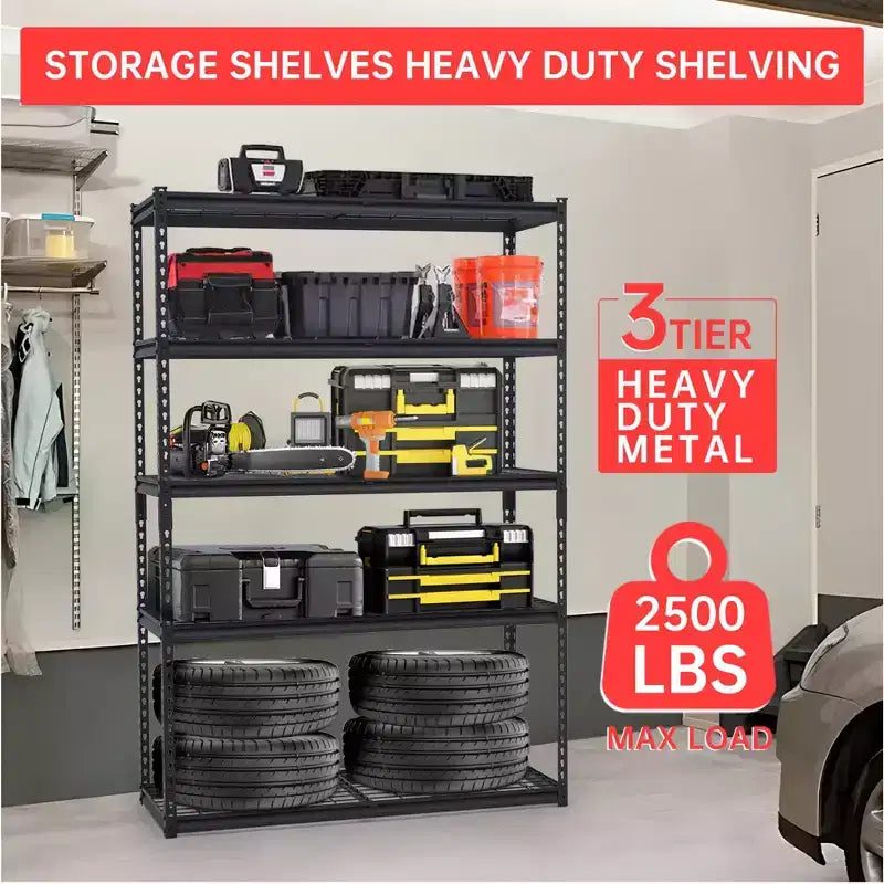 Étagère de garage de 48 pouces, capacité de 2500 livres, unité de rayonnage robuste pour garage, étagères de rangement métalliques réglables, étagère utilitaire industrielle à 5 niveaux