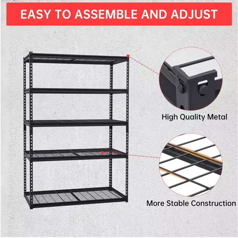 Étagère de garage de 48 pouces, capacité de 2500 livres, unité de rayonnage robuste pour garage, étagères de rangement métalliques réglables, étagère utilitaire industrielle à 5 niveaux