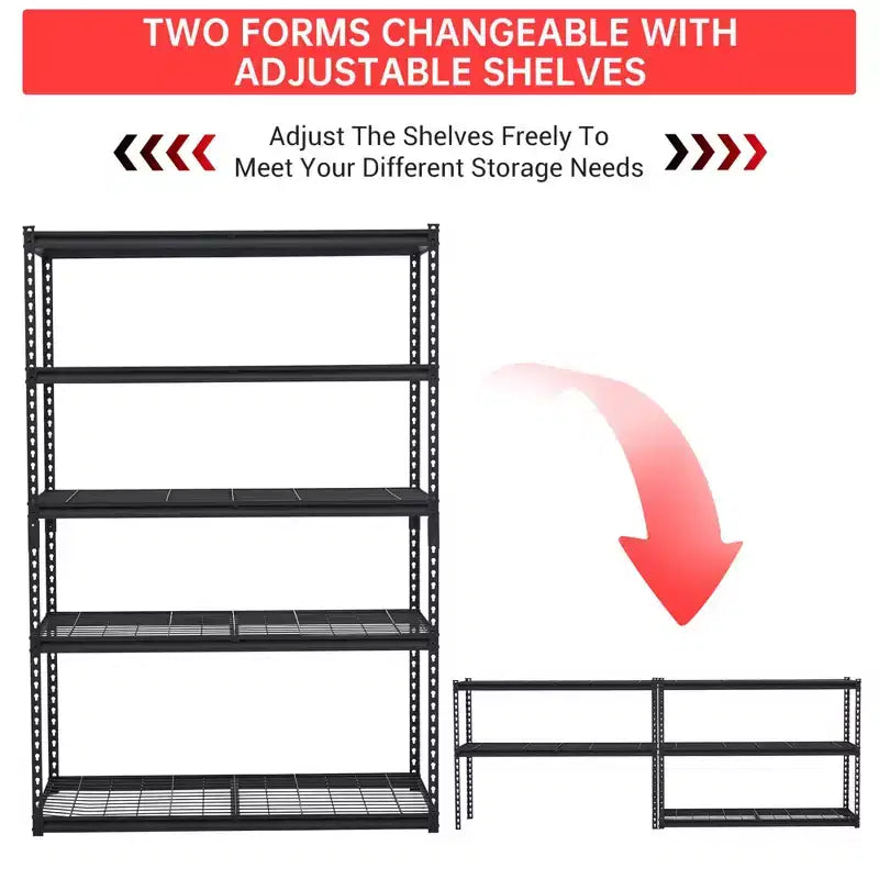 Étagère de garage de 48 pouces, capacité de 2500 livres, unité de rayonnage robuste pour garage, étagères de rangement métalliques réglables, étagère utilitaire industrielle à 5 niveaux