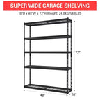 Étagère de garage de 48 pouces, capacité de 2500 livres, unité de rayonnage robuste pour garage, étagères de rangement métalliques réglables, étagère utilitaire industrielle à 5 niveaux