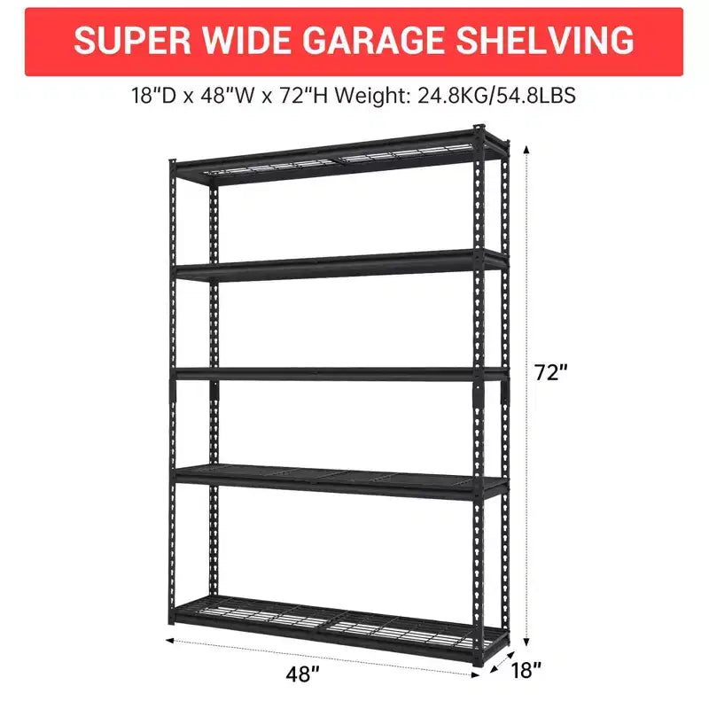 Étagère de garage de 48 pouces, capacité de 2500 livres, unité de rayonnage robuste pour garage, étagères de rangement métalliques réglables, étagère utilitaire industrielle à 5 niveaux
