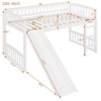 Lit mezzanine jumeau Bellemave avec toboggan et échelle, lit mezzanine bas pour enfants, lit mezzanine en bois, pour garçons et filles, blanc