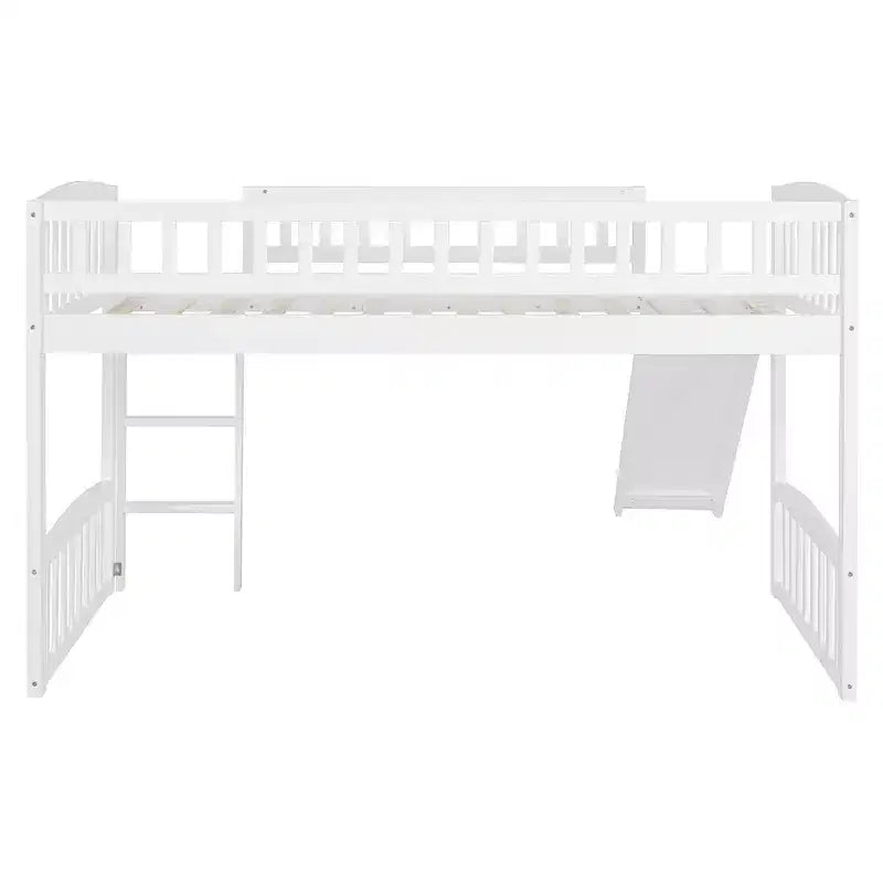 Lit mezzanine jumeau Bellemave avec toboggan et échelle, lit mezzanine bas pour enfants, lit mezzanine en bois, pour garçons et filles, blanc