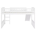 Lit mezzanine jumeau Bellemave avec toboggan et échelle, lit mezzanine bas pour enfants, lit mezzanine en bois, pour garçons et filles, blanc