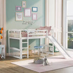 Lit mezzanine jumeau Bellemave avec toboggan et échelle, lit mezzanine bas pour enfants, lit mezzanine en bois, pour garçons et filles, blanc