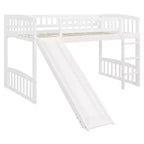 Lit mezzanine jumeau Bellemave avec toboggan et échelle, lit mezzanine bas pour enfants, lit mezzanine en bois, pour garçons et filles, blanc