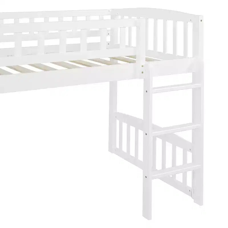 Lit mezzanine jumeau Bellemave avec toboggan et échelle, lit mezzanine bas pour enfants, lit mezzanine en bois, pour garçons et filles, blanc