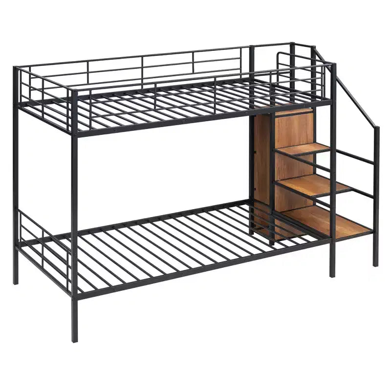 Bellemave Lit superposé en métal avec échelle latérale de rangement et armoire, noir