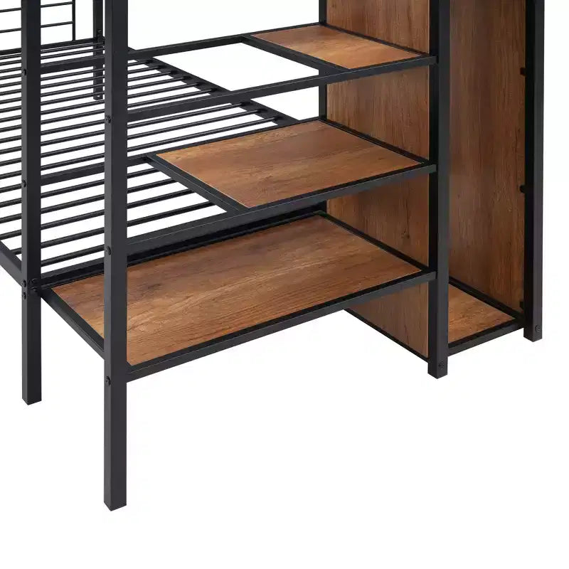 Bellemave Lit superposé en métal avec échelle latérale de rangement et armoire, noir