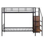 Bellemave Lit superposé en métal avec échelle latérale de rangement et armoire, noir