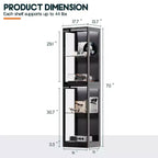 AMERLIFE Vitrine avec portes en verre, lumières RVB, 4 niveaux de rangement, étagères réglables, MDF et verre trempé, noir