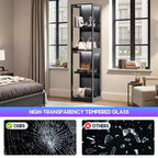 AMERLIFE Vitrine avec portes en verre, lumières RVB, 4 niveaux de rangement, étagères réglables, MDF et verre trempé, noir