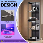 AMERLIFE Vitrine avec portes en verre, lumières RVB, 4 niveaux de rangement, étagères réglables, MDF et verre trempé, noir