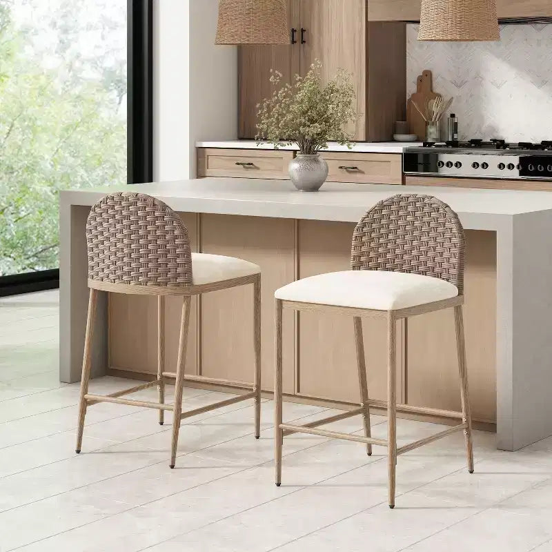 Christopher Knight Home Cedricon 25 Farmhouse Rattan Upholstered Barstools (Set of 2)