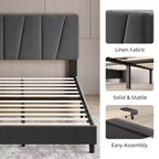 Cadre de lit Coolmee lit double/complet/Queen/King size avec tête de lit réglable, cadre de lit plateforme rembourré en lin avec lattes en bois solides