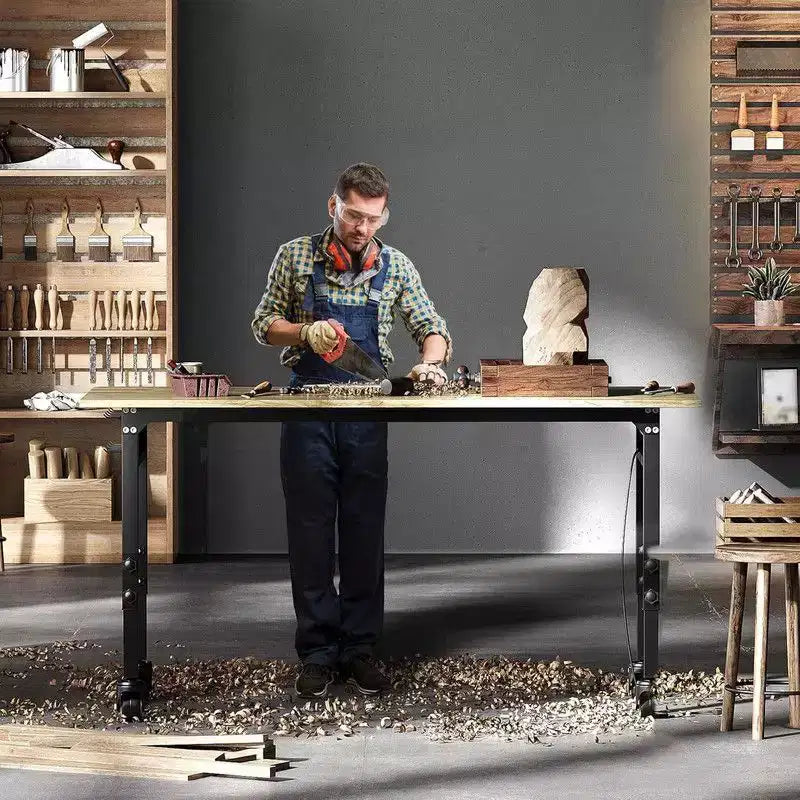 Établi d'atelier en bois robuste et réglable, établi de 152,4 cm avec prise de courant