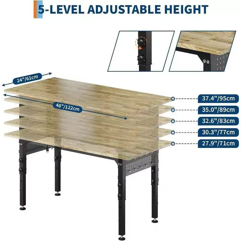 Établi d'atelier en bois robuste et réglable, établi de 152,4 cm avec prise de courant