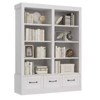 Étagère de 178 cm de haut avec 3 tiroirs de rangement, Bibliothèque haute avec double étagère ouverte à 3 niveaux, Grande bibliothèque profonde en bois
