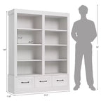 Étagère de 178 cm de haut avec 3 tiroirs de rangement, Bibliothèque haute avec double étagère ouverte à 3 niveaux, Grande bibliothèque profonde en bois