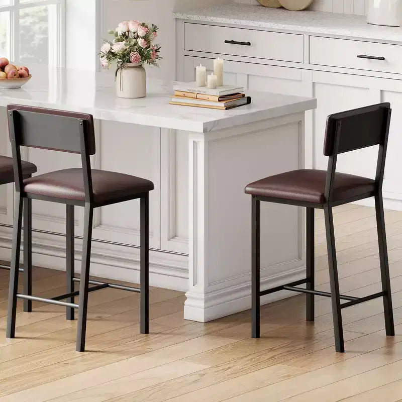 Acekool Lot de 2 tabourets de bar, tabourets hauteur comptoir avec dossier, cuir PU capitonné et pieds en métal épais, chaises d'îlot de cuisine