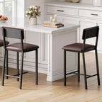 Acekool Lot de 2 tabourets de bar, tabourets hauteur comptoir avec dossier, cuir PU capitonné et pieds en métal épais, chaises d'îlot de cuisine