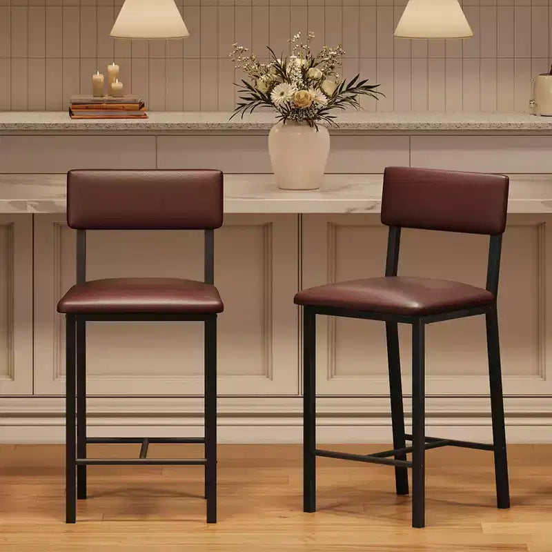 Acekool Lot de 2 tabourets de bar, tabourets hauteur comptoir avec dossier, cuir PU capitonné et pieds en métal épais, chaises d'îlot de cuisine