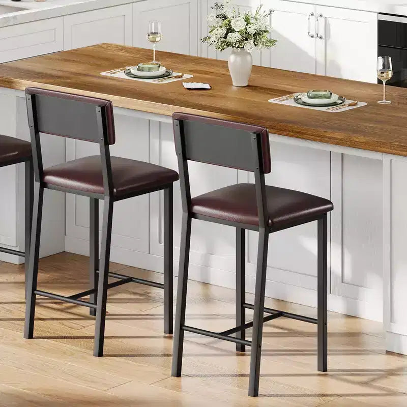 Acekool Lot de 2 tabourets de bar, tabourets hauteur comptoir avec dossier, cuir PU capitonné et pieds en métal épais, chaises d'îlot de cuisine
