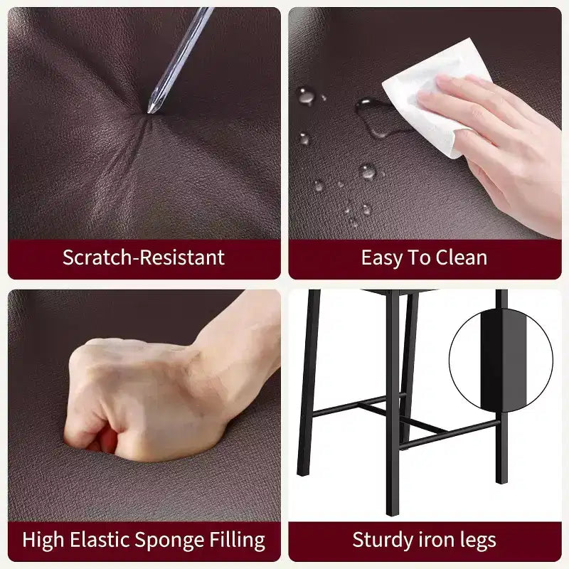 Acekool Lot de 2 tabourets de bar, tabourets hauteur comptoir avec dossier, cuir PU capitonné et pieds en métal épais, chaises d'îlot de cuisine