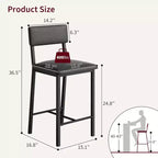Acekool Lot de 2 tabourets de bar, tabourets hauteur comptoir avec dossier, cuir PU capitonné et pieds en métal épais, chaises d'îlot de cuisine
