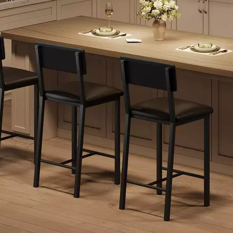 Acekool Lot de 2 tabourets de bar, tabourets hauteur comptoir avec dossier, cuir PU capitonné et pieds en métal épais, chaises d'îlot de cuisine
