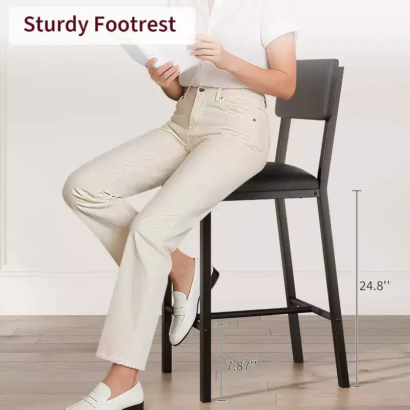 Acekool Lot de 2 tabourets de bar, tabourets hauteur comptoir avec dossier, cuir PU capitonné et pieds en métal épais, chaises d'îlot de cuisine