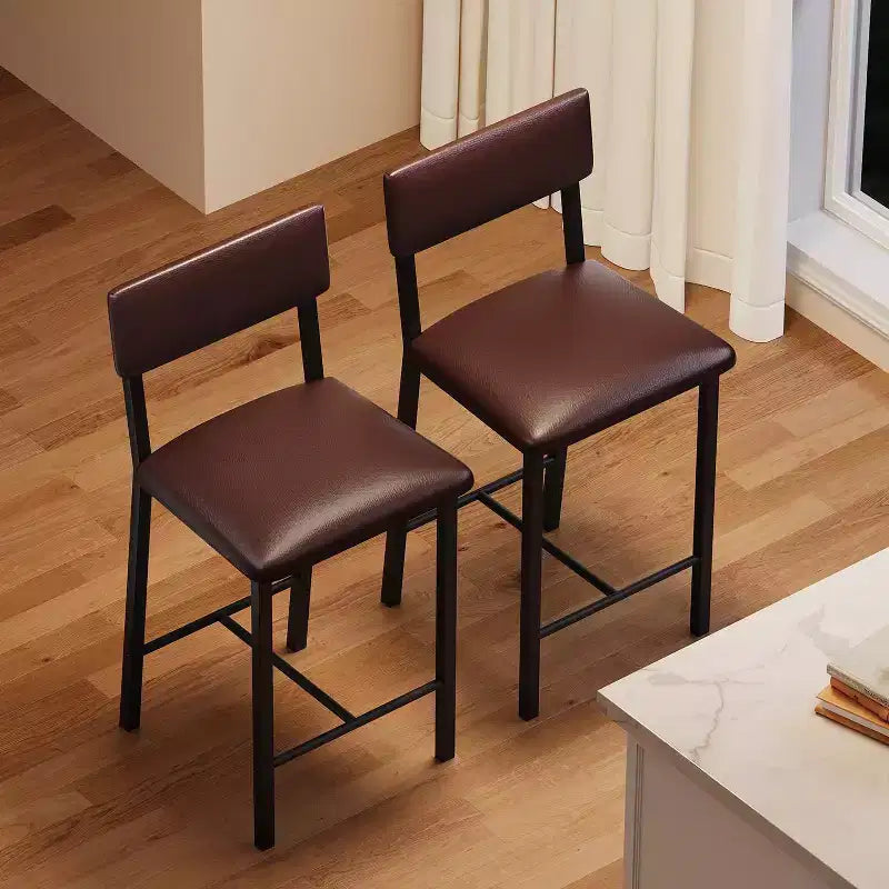 Acekool Lot de 2 tabourets de bar, tabourets hauteur comptoir avec dossier, cuir PU capitonné et pieds en métal épais, chaises d'îlot de cuisine