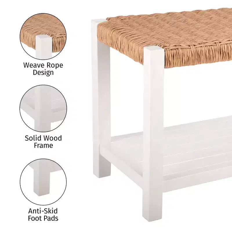 Banc Alaterre Furniture avec assise en corde tressée à la main - Banc en bois Newport de 101,6 cm avec étagère de rangement pour entrée ou chambre à coucher
