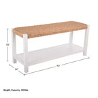 Banc Alaterre Furniture avec assise en corde tressée à la main - Banc en bois Newport de 101,6 cm avec étagère de rangement pour entrée ou chambre à coucher