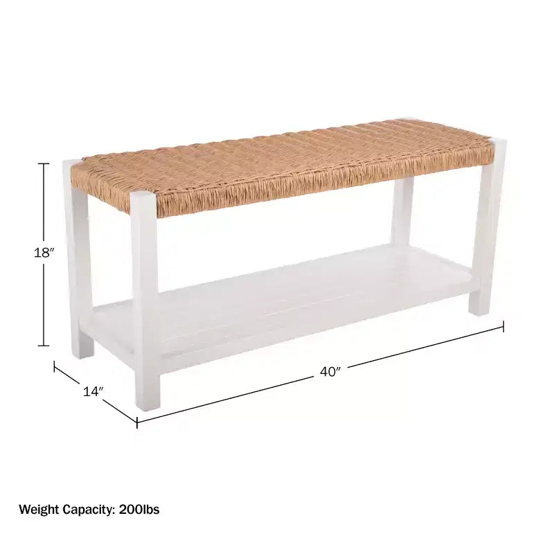 Banc Alaterre Furniture avec assise en corde tressée à la main - Banc en bois Newport de 101,6 cm avec étagère de rangement pour entrée ou chambre à coucher