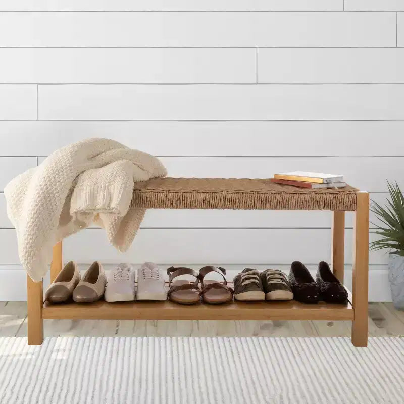 Banc Alaterre Furniture avec assise en corde tressée à la main - Banc en bois Newport de 101,6 cm avec étagère de rangement pour entrée ou chambre à coucher